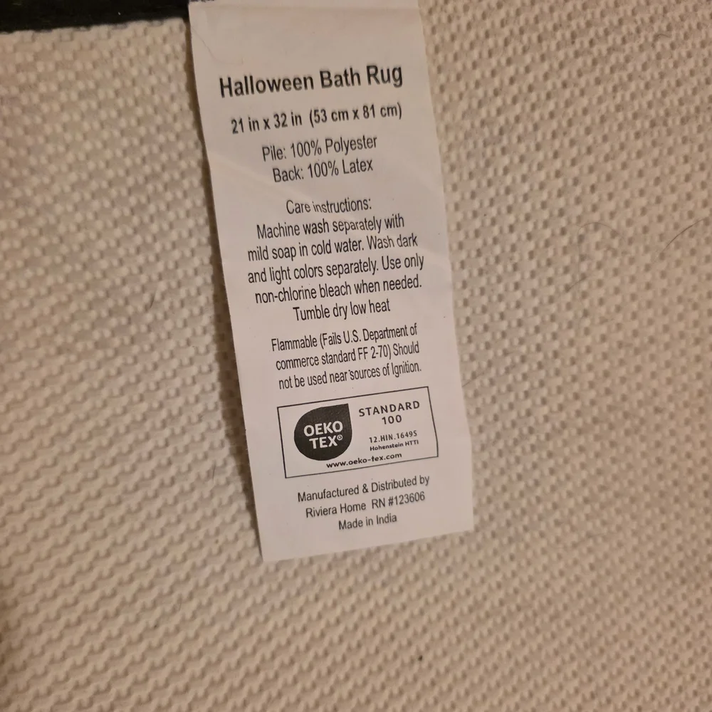 Riviera Halloween Skeleton Bath Mat - Black, White, and Orange NEW